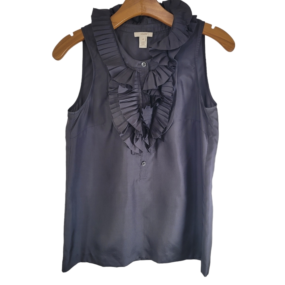 J.Crew 4P Gray 100% silk Sleeveless Pleated neck top